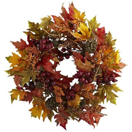 NEARLY NATURAL 24 and rdquo; Maple and Berry Wreath 4810
